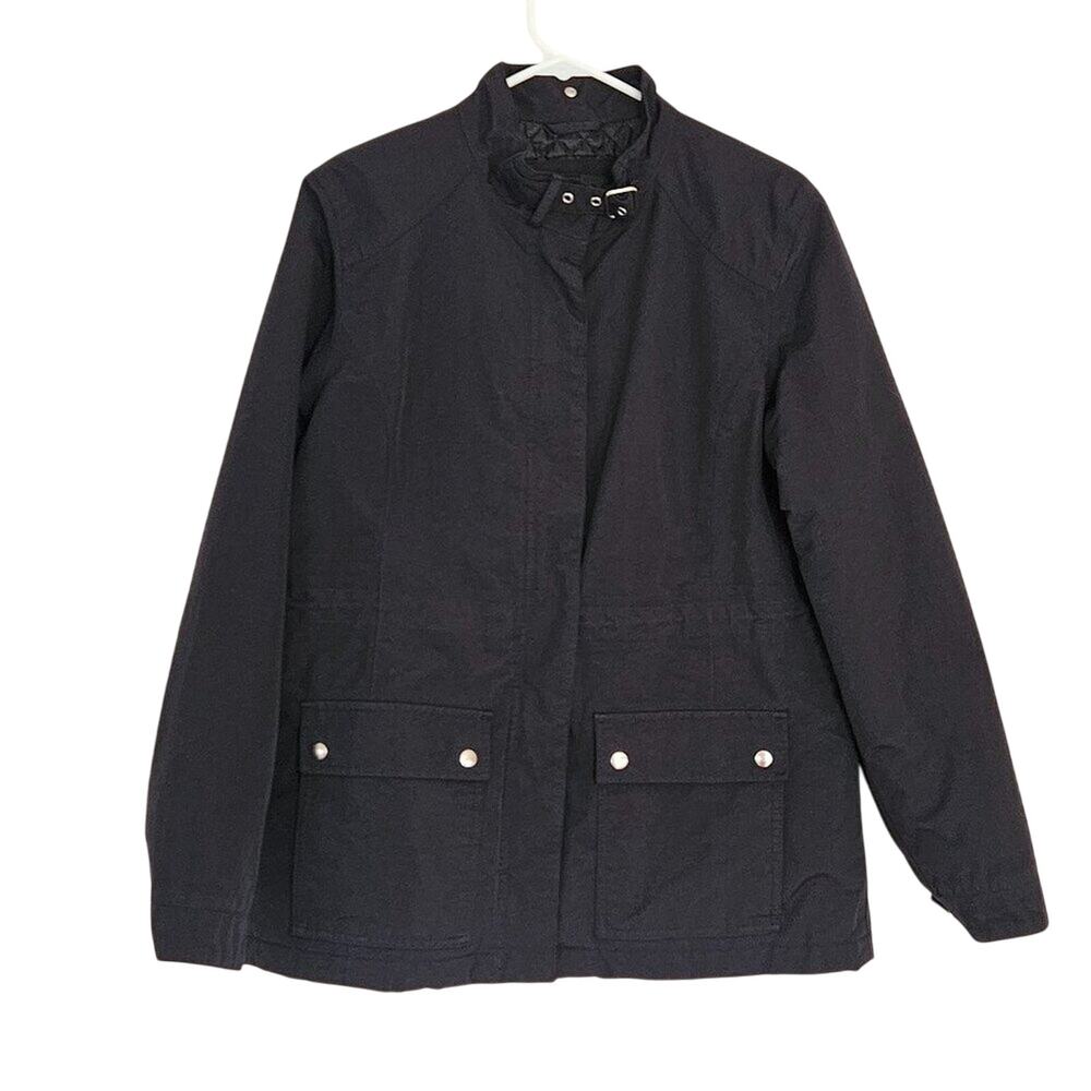 SALE Lands End Rain Jacket Quilt Lined Adjustable Black Sz M - EUC